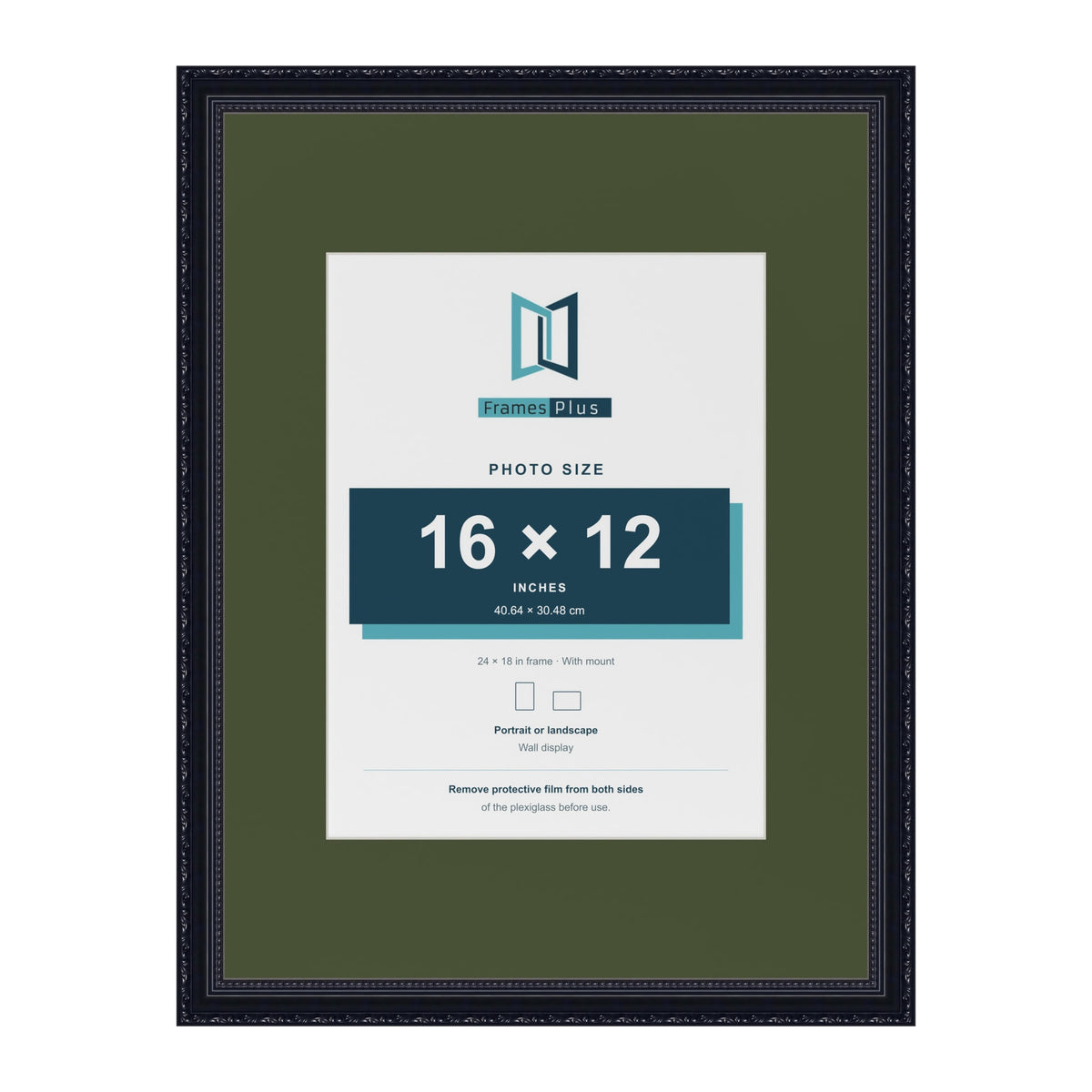 Louis Black 24 x 18 inch picture frame with a green mount for a 16 x 12 inch photo