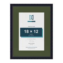 Louis Black 24 x 18 inch picture frame with a green mount for an 18 x 12 inch photo