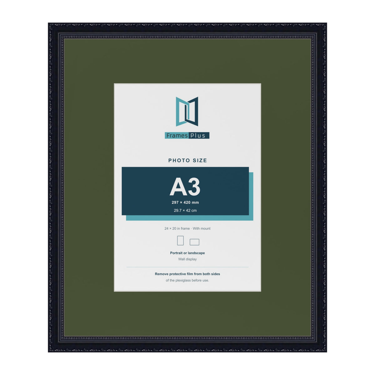 Louis Black 24 x 20 inch picture frame with a green mount for an A3 photo