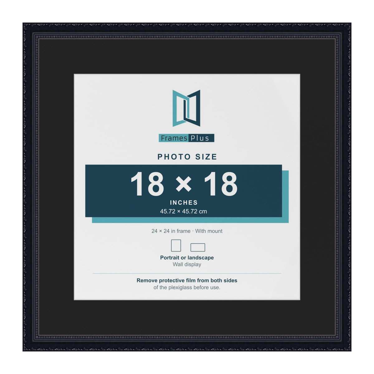 Louis Black 24 x 24 inch picture frame with a black mount for an 18 x 18 inch photo