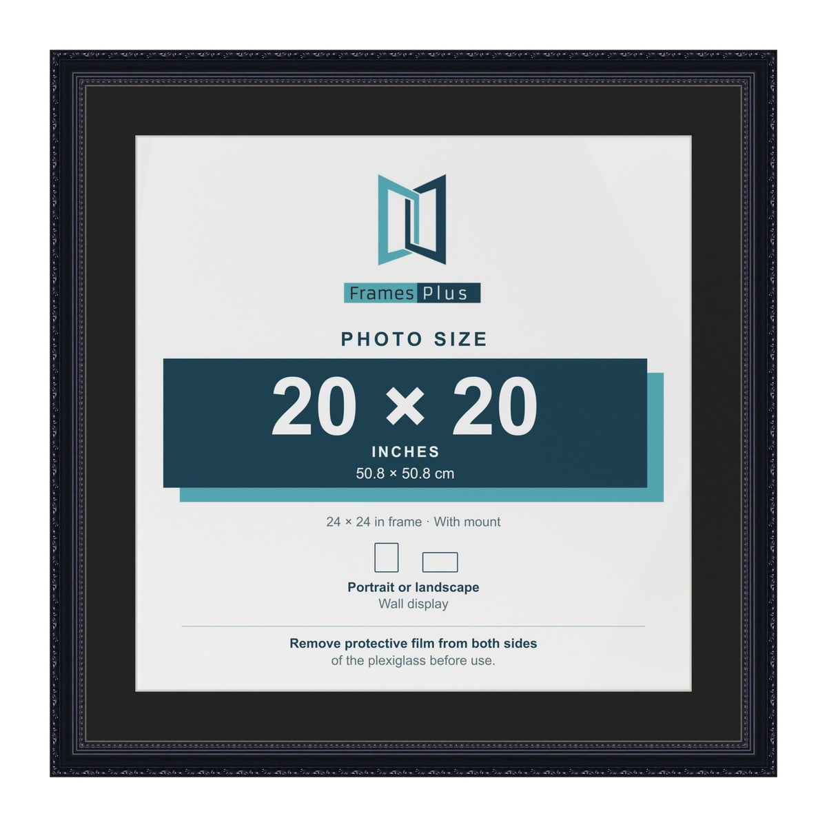 Louis Black 24 x 24 inch picture frame with a black mount for a 20 x 20 inch photo