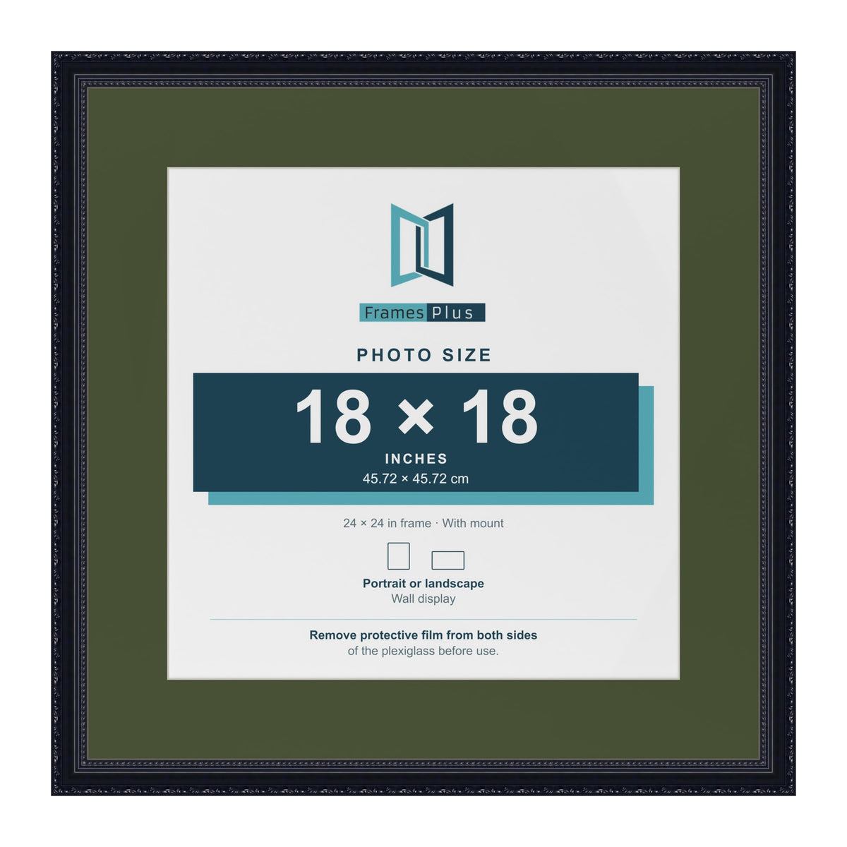 Louis Black 24 x 24 inch picture frame with a green mount for an 18 x 18 inch photo