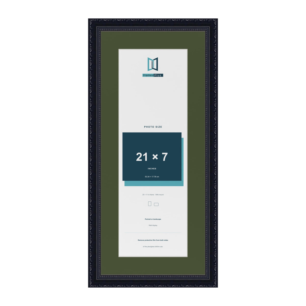 Louis Black 25 x 11 inch picture frame with a green mount for a 21 x 7 inch photo