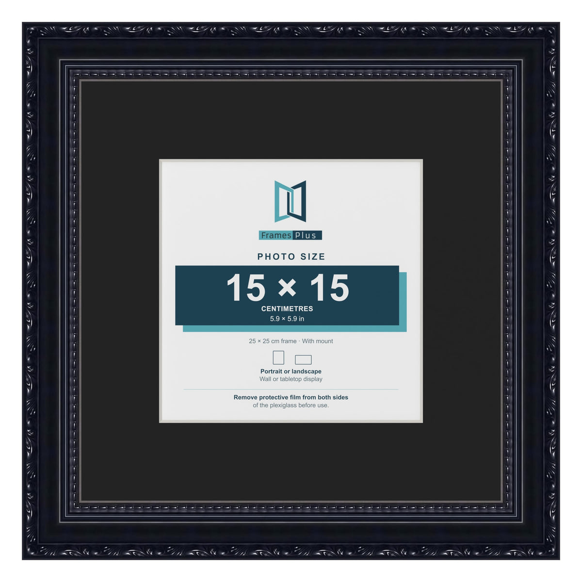 Louis Black 25 x 25 cm picture frame with a black mount for a 15 x 15 cm photo