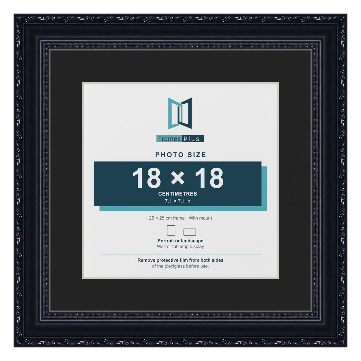 Louis Black 25 x 25 cm picture frame with a black mount for an 18 x 18 cm photo