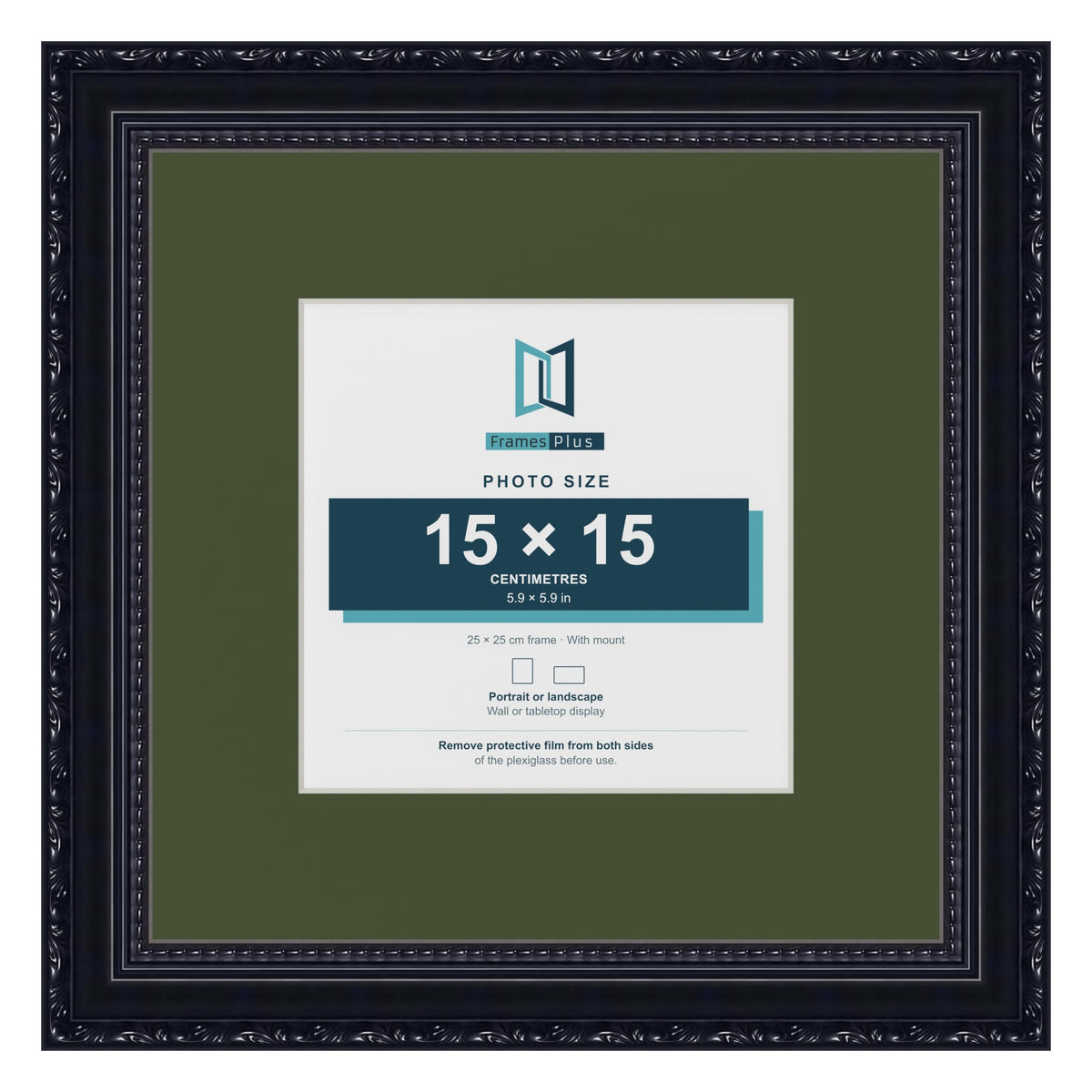 Louis Black 25 x 25 cm picture frame with a green mount for a 15 x 15 cm photo