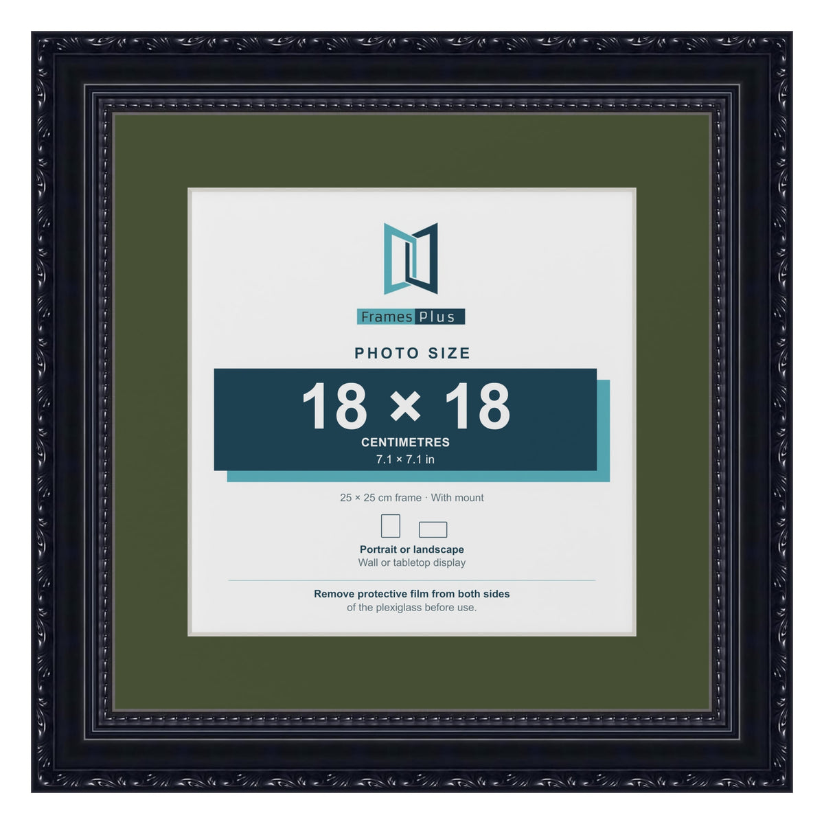 Louis Black 25 x 25 cm picture frame with a green mount for an 18 x 18 cm photo