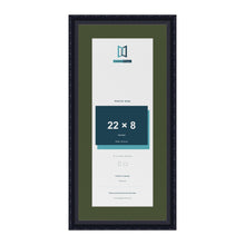 Louis Black 26 x 12 inch picture frame with a green mount for a 22 x 8 inch photo