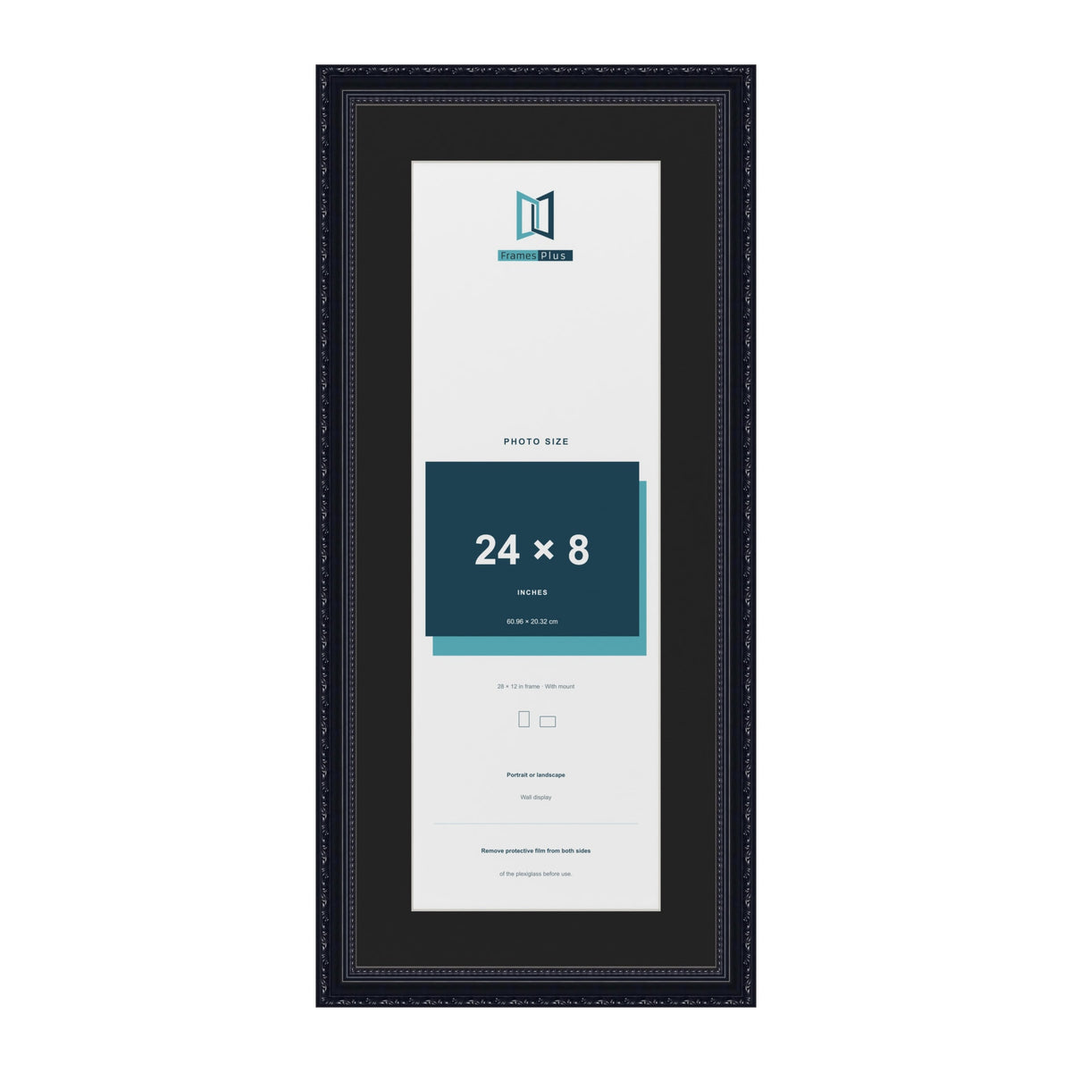 Louis Black 28 x 12 inch picture frame with a black mount for a 24 x 8 inch photo