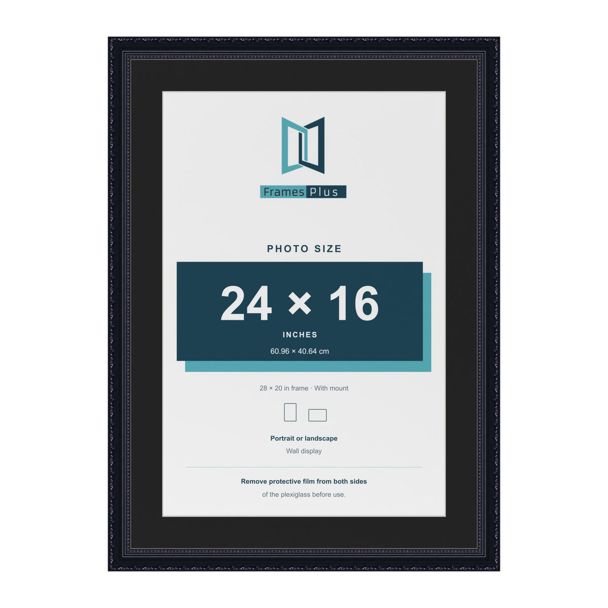 Louis Black 28 x 20 inch picture frame with a black mount for a 24 x 16 inch photo