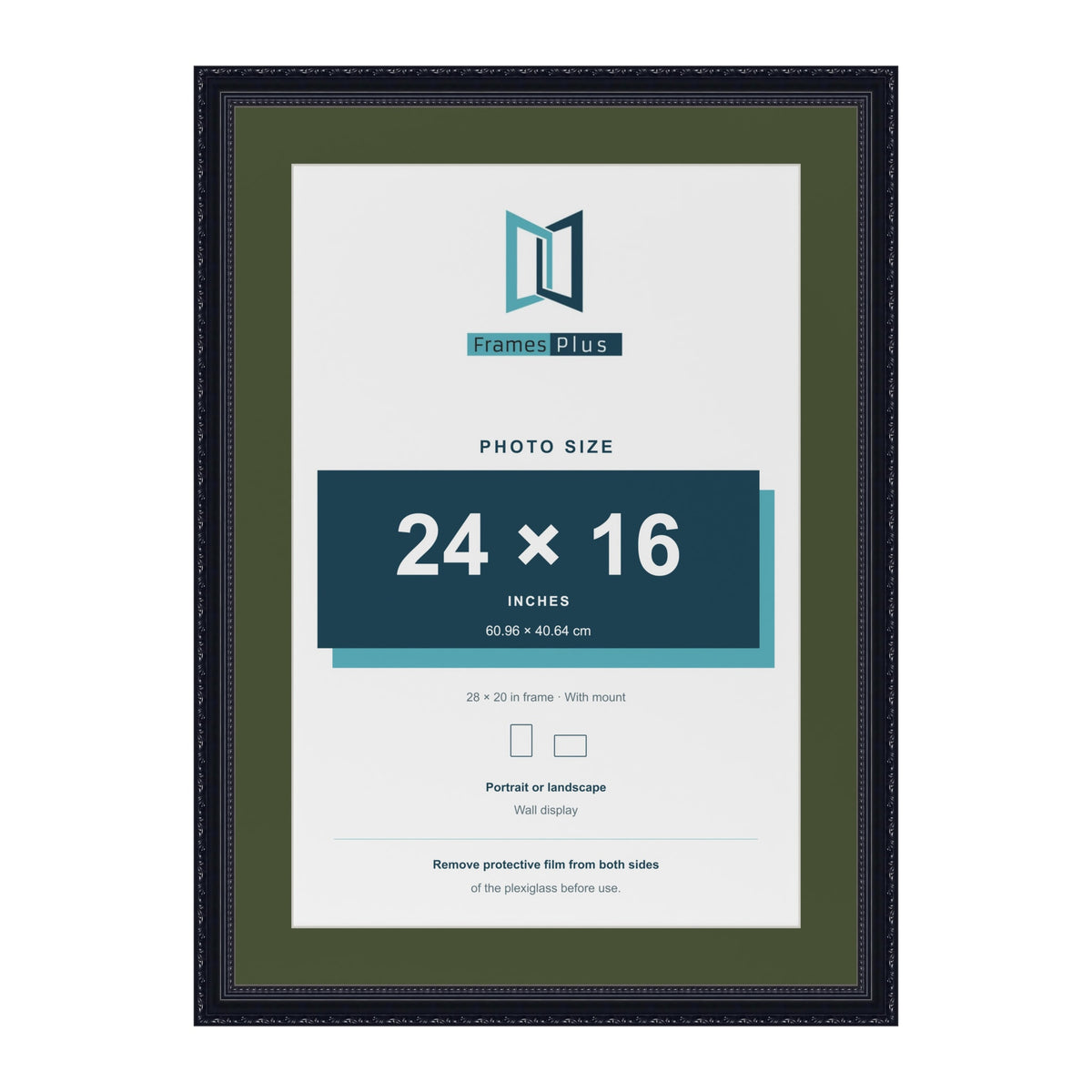 Louis Black 28 x 20 inch picture frame with a green mount for a 24 x 16 inch photo