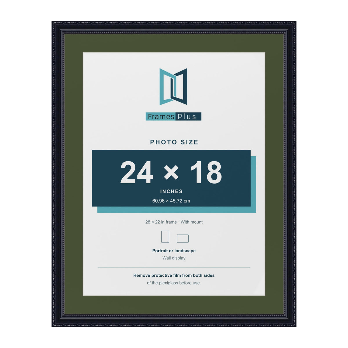 Louis Black 28 x 22 inch picture frame with a green mount for a 24 x 18 inch photo