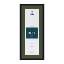 Louis Black 30 x 12 inch picture frame with a green mount for a 26 x 8 inch photo