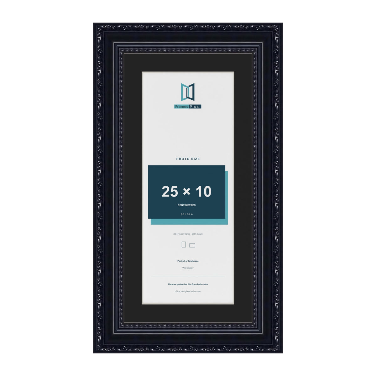 Louis Black 30 x 15 cm picture frame with a black mount for a 25 x 10 cm photo