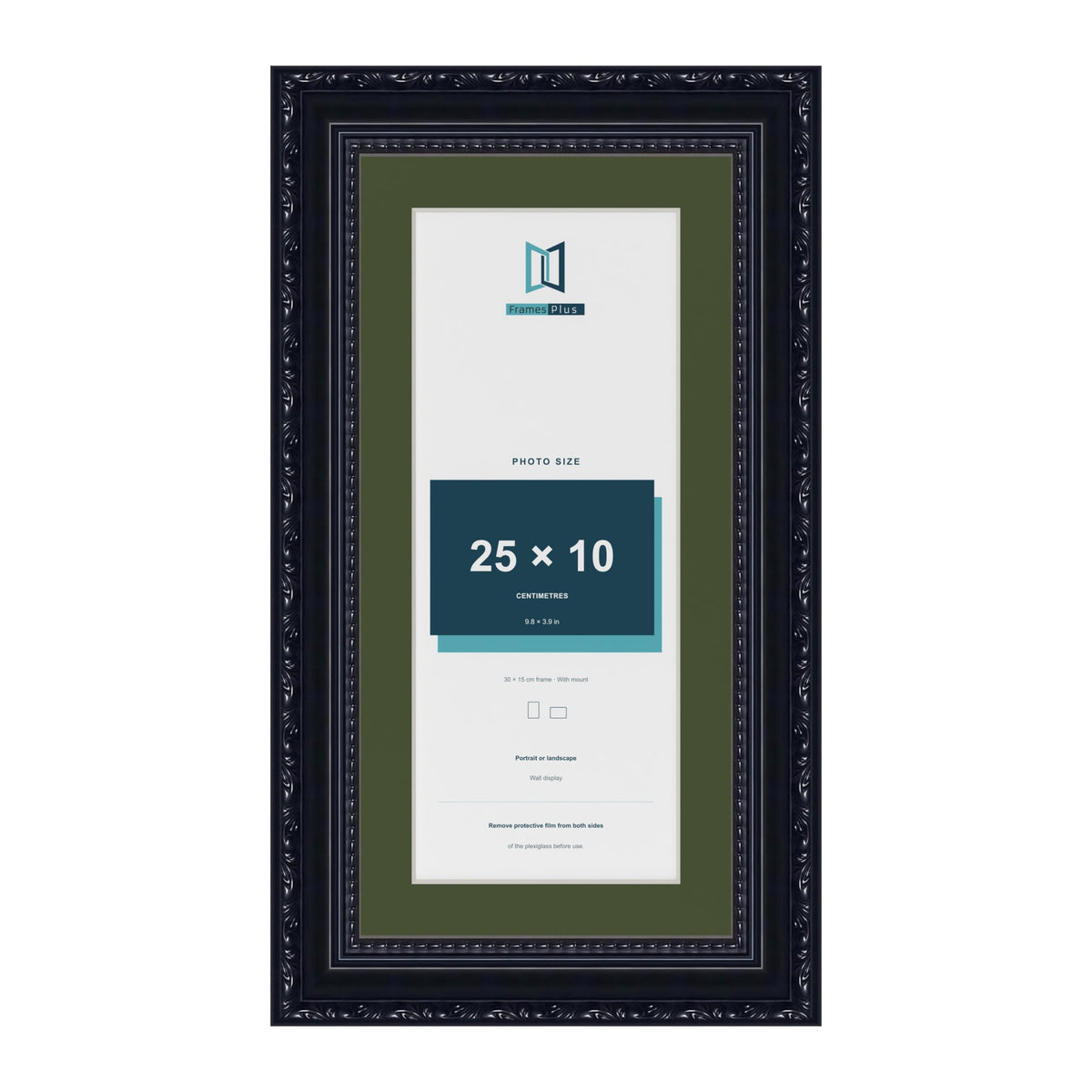 Louis Black 30 x 15 cm picture frame with a green mount for a 25 x 10 cm photo