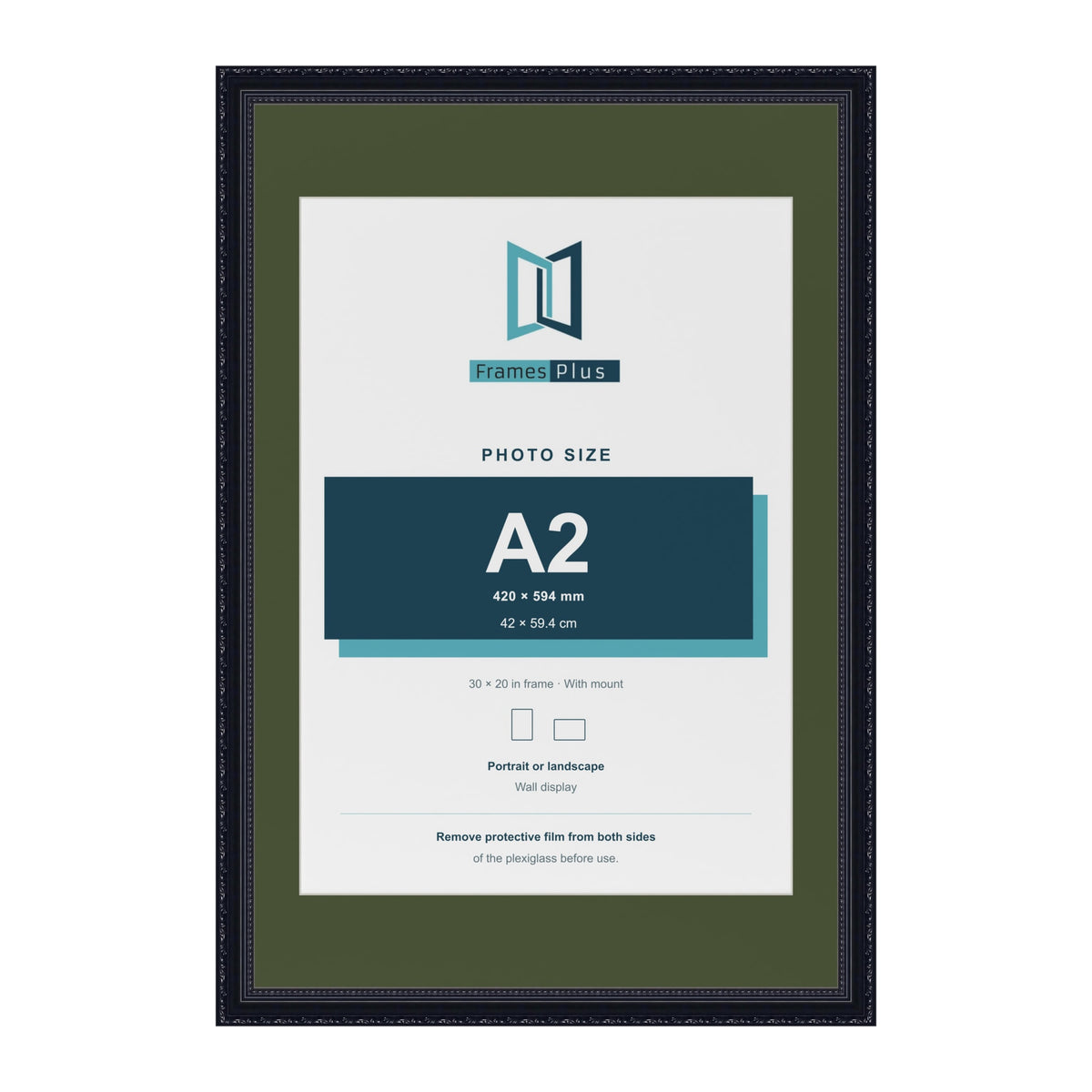 Louis Black 30 x 20 inch picture frame with a green mount for an A2 photo