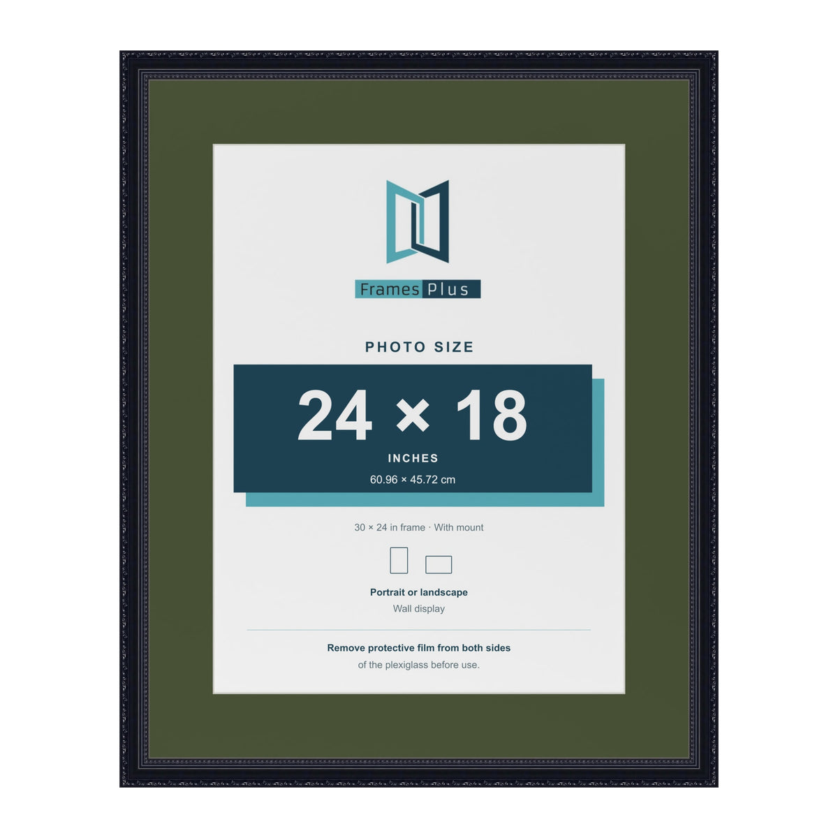 Louis Black 30 x 24 inch picture frame with a green mount for a 24 x 18 inch photo