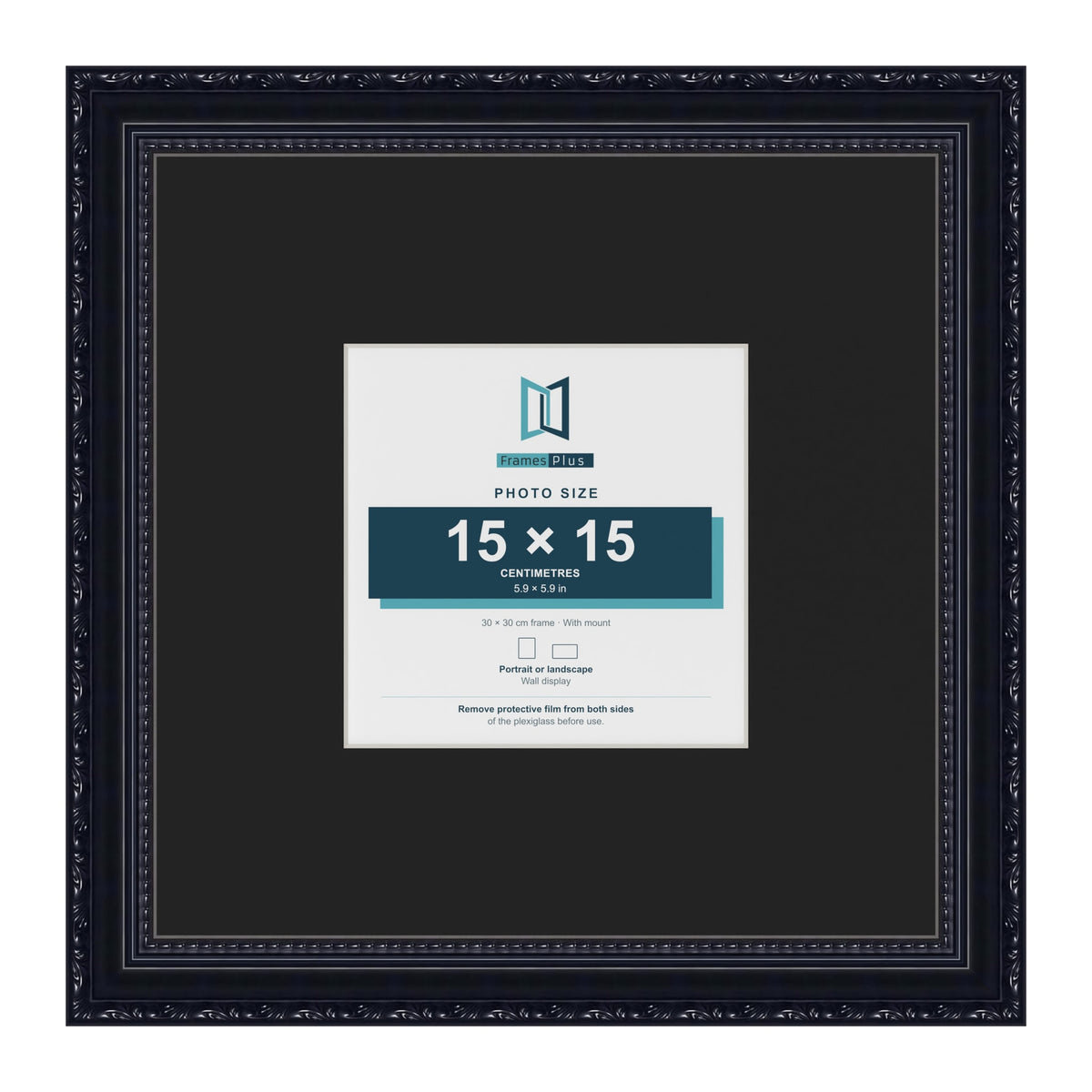 Louis Black 30 x 30 cm picture frame with a black mount for a 15 x 15 cm photo