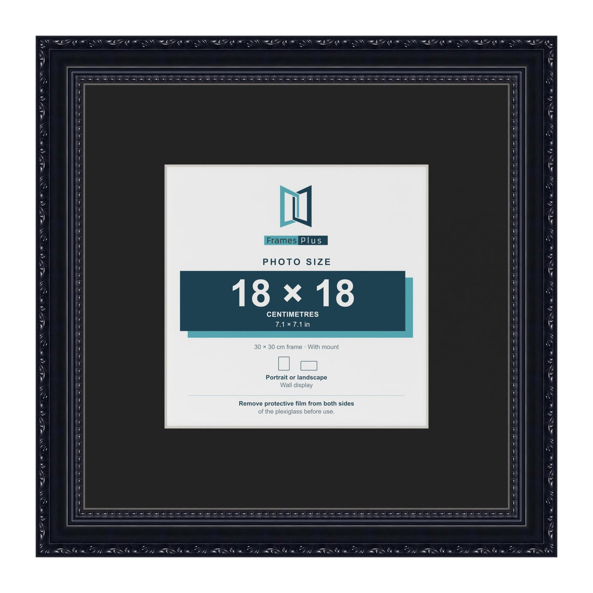 Louis Black 30 x 30 cm picture frame with a black mount for an 18 x 18 cm photo