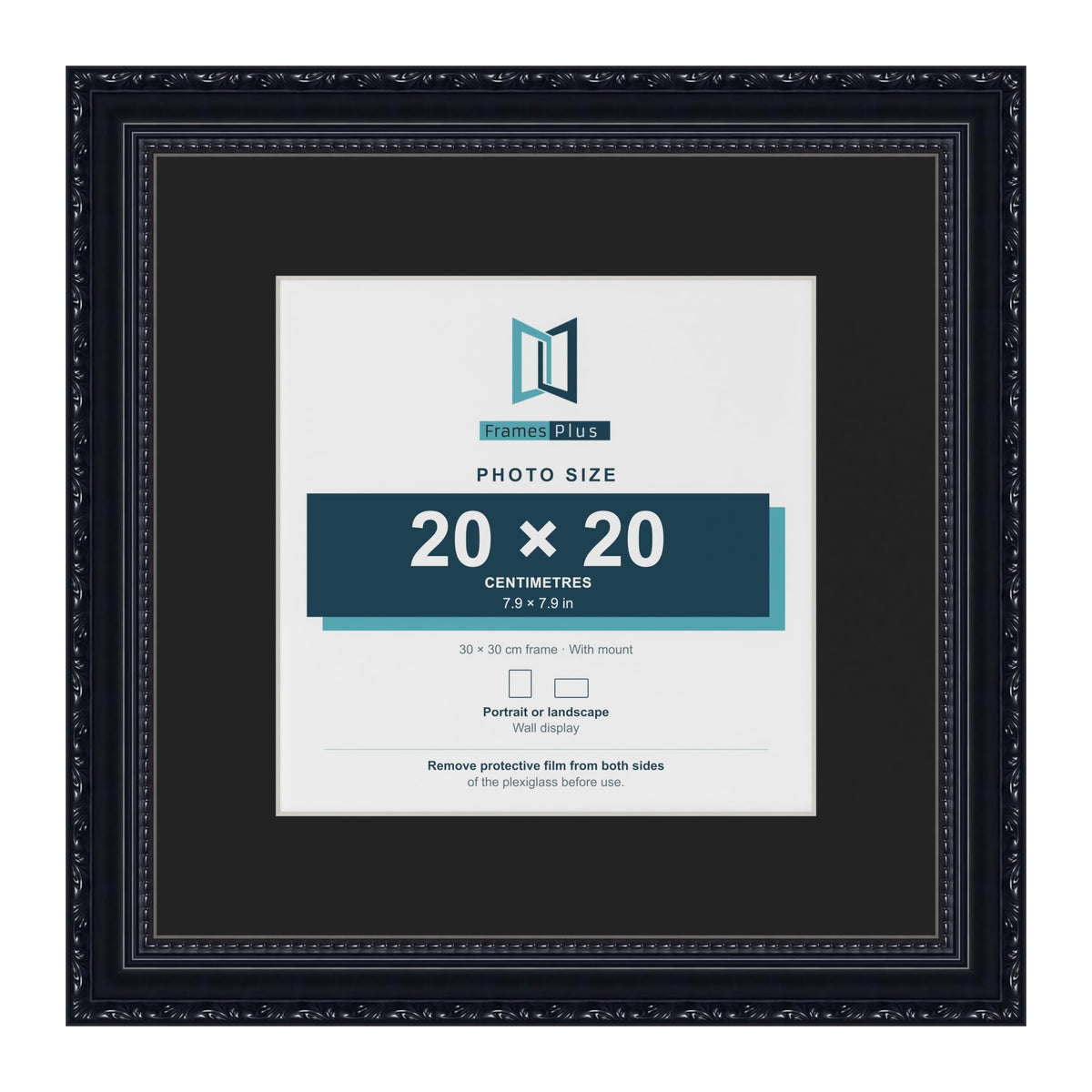Louis Black 30 x 30 cm picture frame with a black mount for a 20 x 20 cm photo