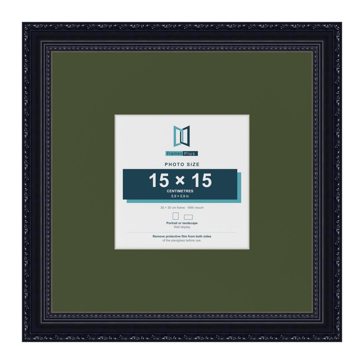 Louis Black 30 x 30 cm picture frame with a green mount for a 15 x 15 cm photo