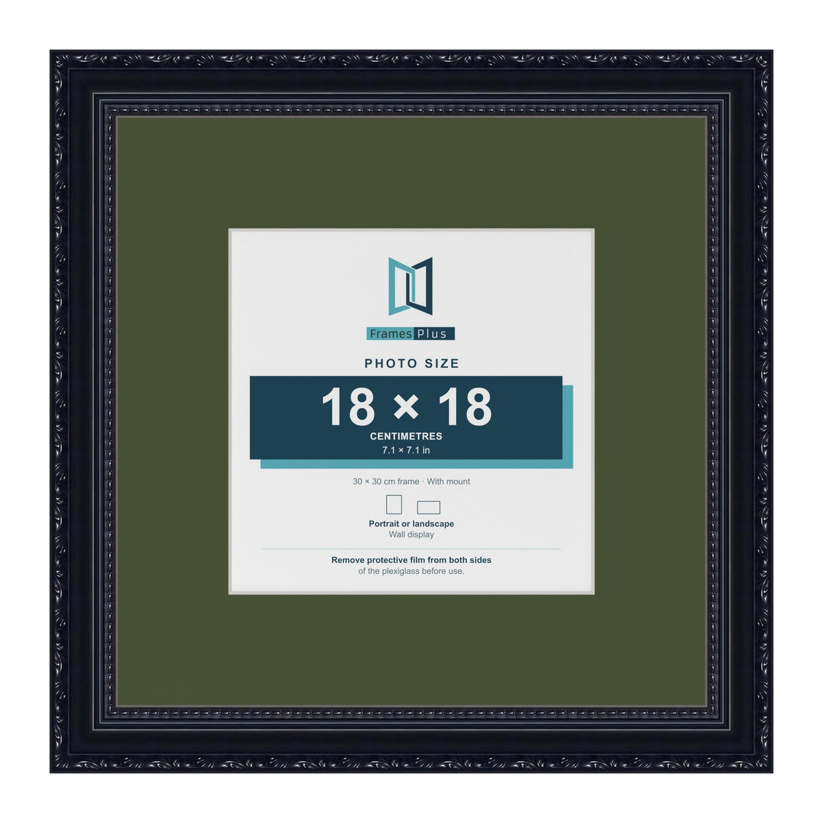 Louis Black 30 x 30 cm picture frame with a green mount for an 18 x 18 cm photo