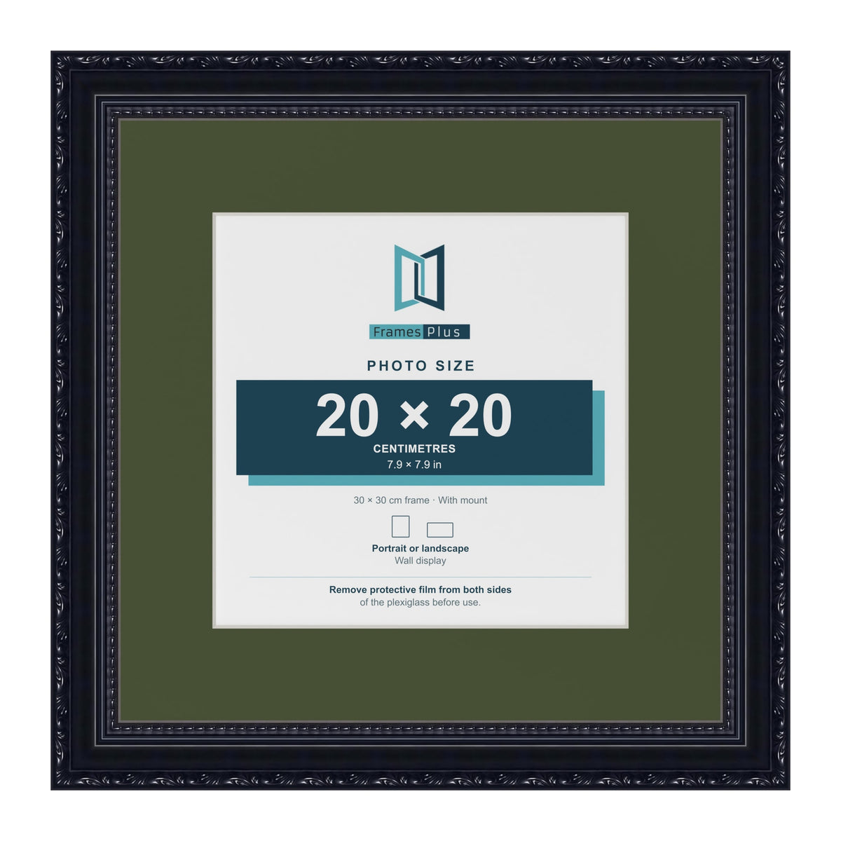 Louis Black 30 x 30 cm picture frame with a green mount for a 20 x 20 cm photo