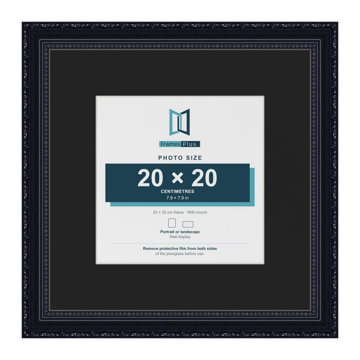 Louis Black 32 x 32 cm picture frame with a black mount for a 20 x 20 cm photo