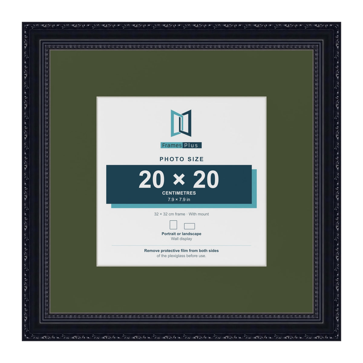 Louis Black 32 x 32 cm picture frame with a green mount for a 20 x 20 cm photo