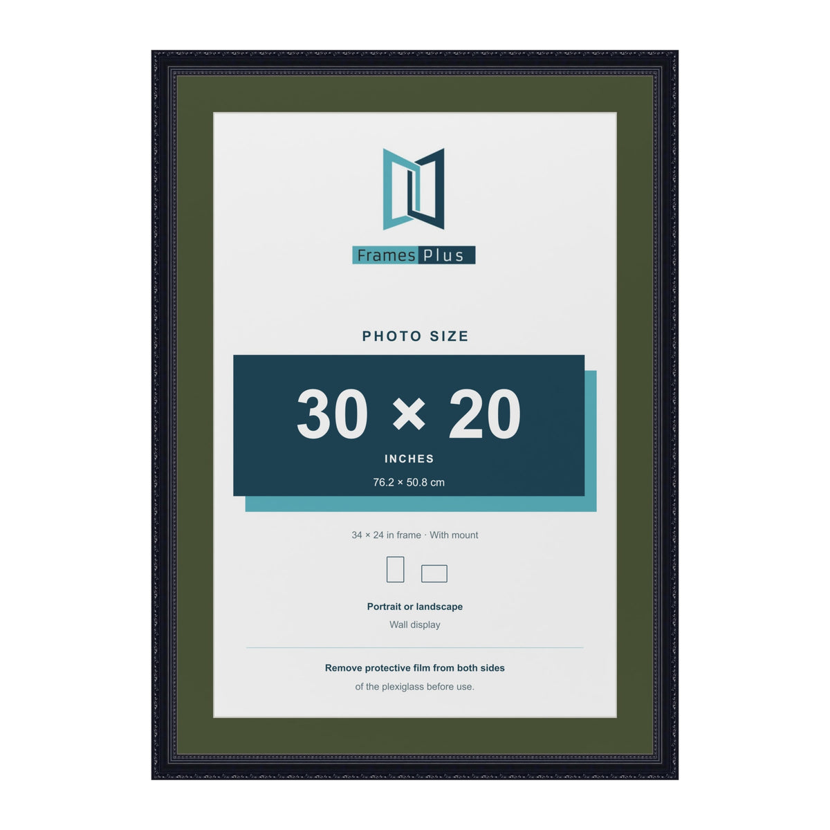 Louis Black 34 x 24 inch picture frame with a green mount for a 30 x 20 inch photo