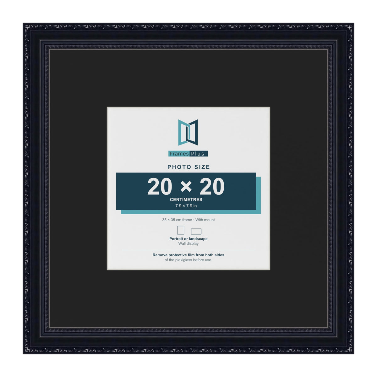 Louis Black 35 x 35 cm picture frame with a black mount for a 20 x 20 cm photo