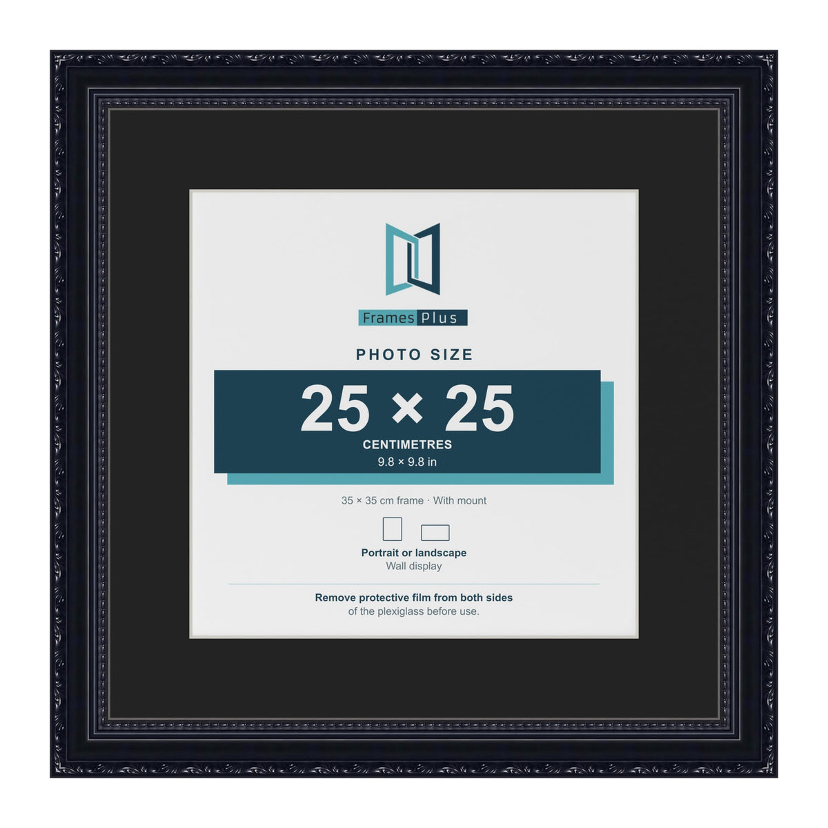 Louis Black 35 x 35 cm picture frame with a black mount for a 25 x 25 cm photo