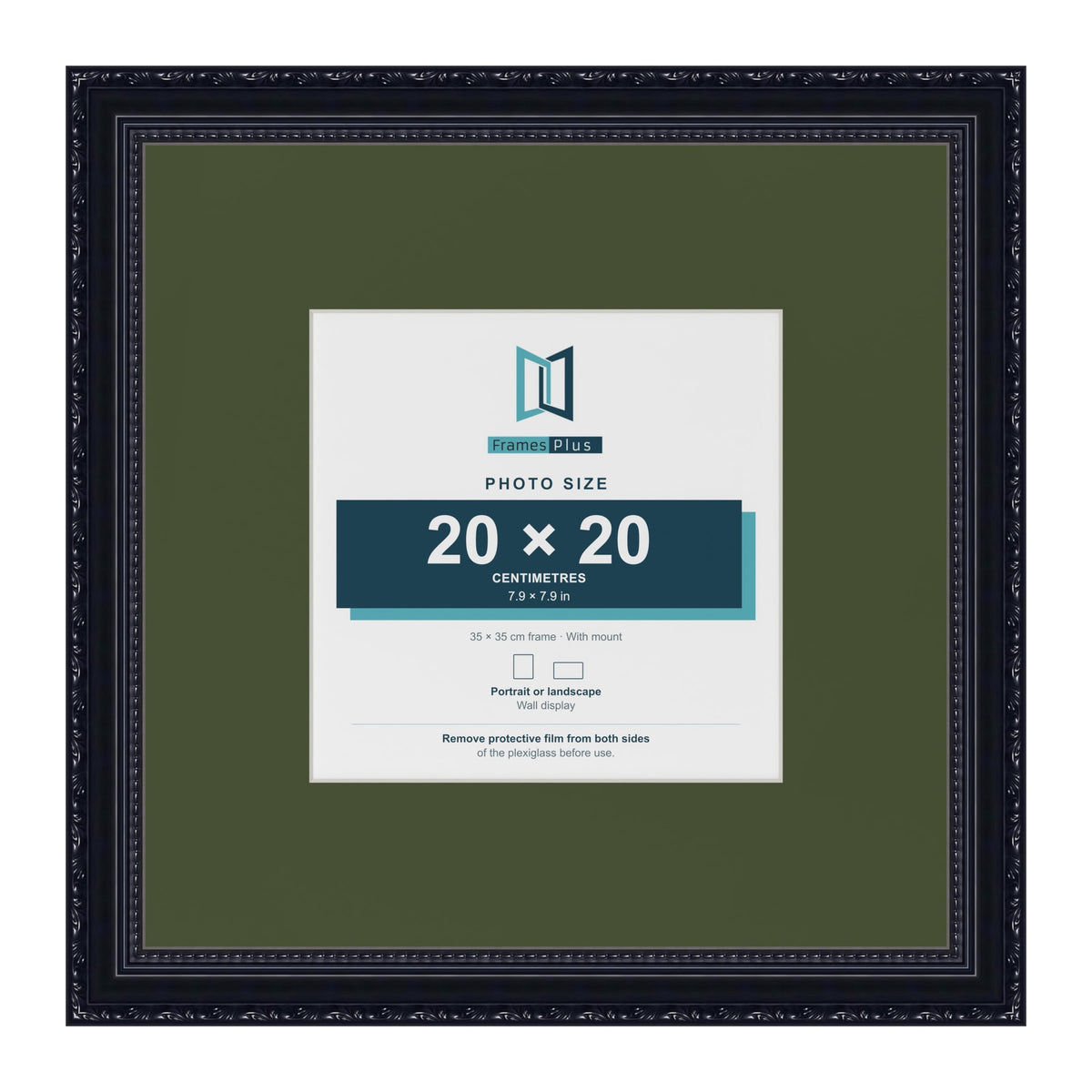 Louis Black 35 x 35 cm picture frame with a green mount for a 20 x 20 cm photo