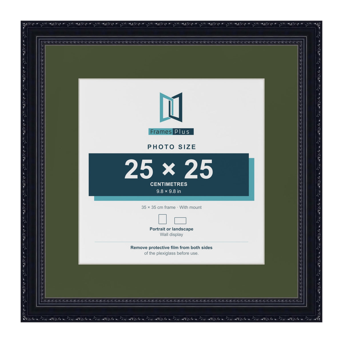Louis Black 35 x 35 cm picture frame with a green mount for a 25 x 25 cm photo