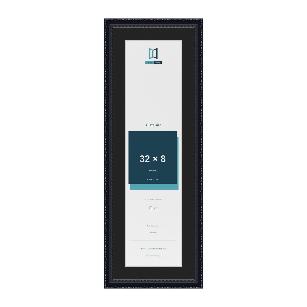 Louis Black 36 x 12 inch picture frame with a black mount for a 32 x 8 inch photo