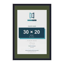 Louis Black 36 x 24 inch picture frame with a green mount for a 30 x 20 inch photo