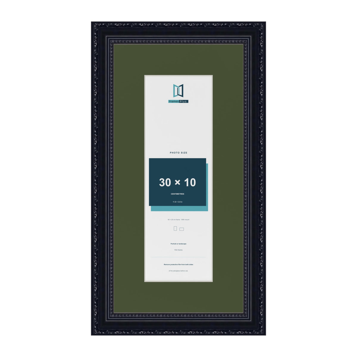 Louis Black 40 x 20 cm picture frame with a green mount for a 30 x 10 cm photo