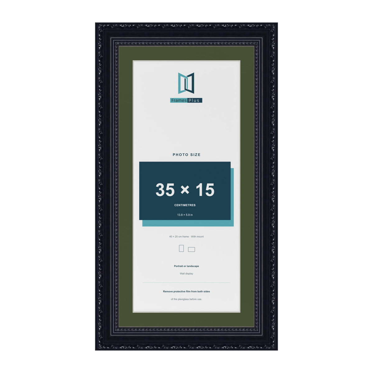 Louis Black 40 x 20 cm picture frame with a green mount for a 35 x 15 cm photo