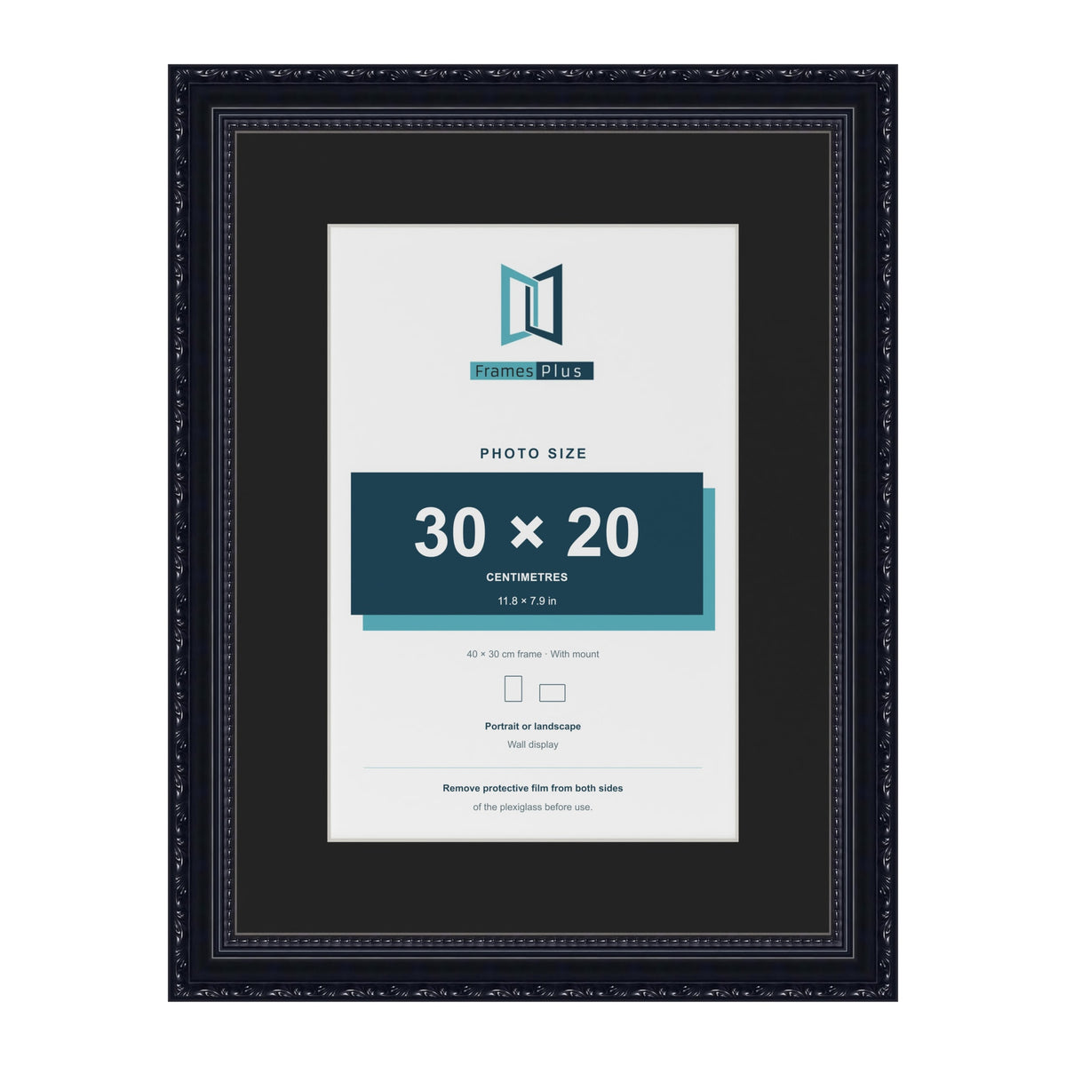 Louis Black 40 x 30 cm picture frame with a black mount for a 30 x 20 cm photo