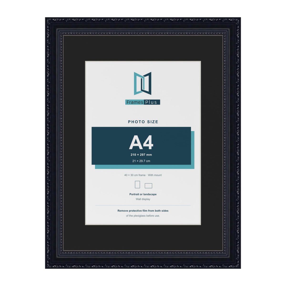 Louis Black 40 x 30 cm picture frame with a black mount for an A4 photo