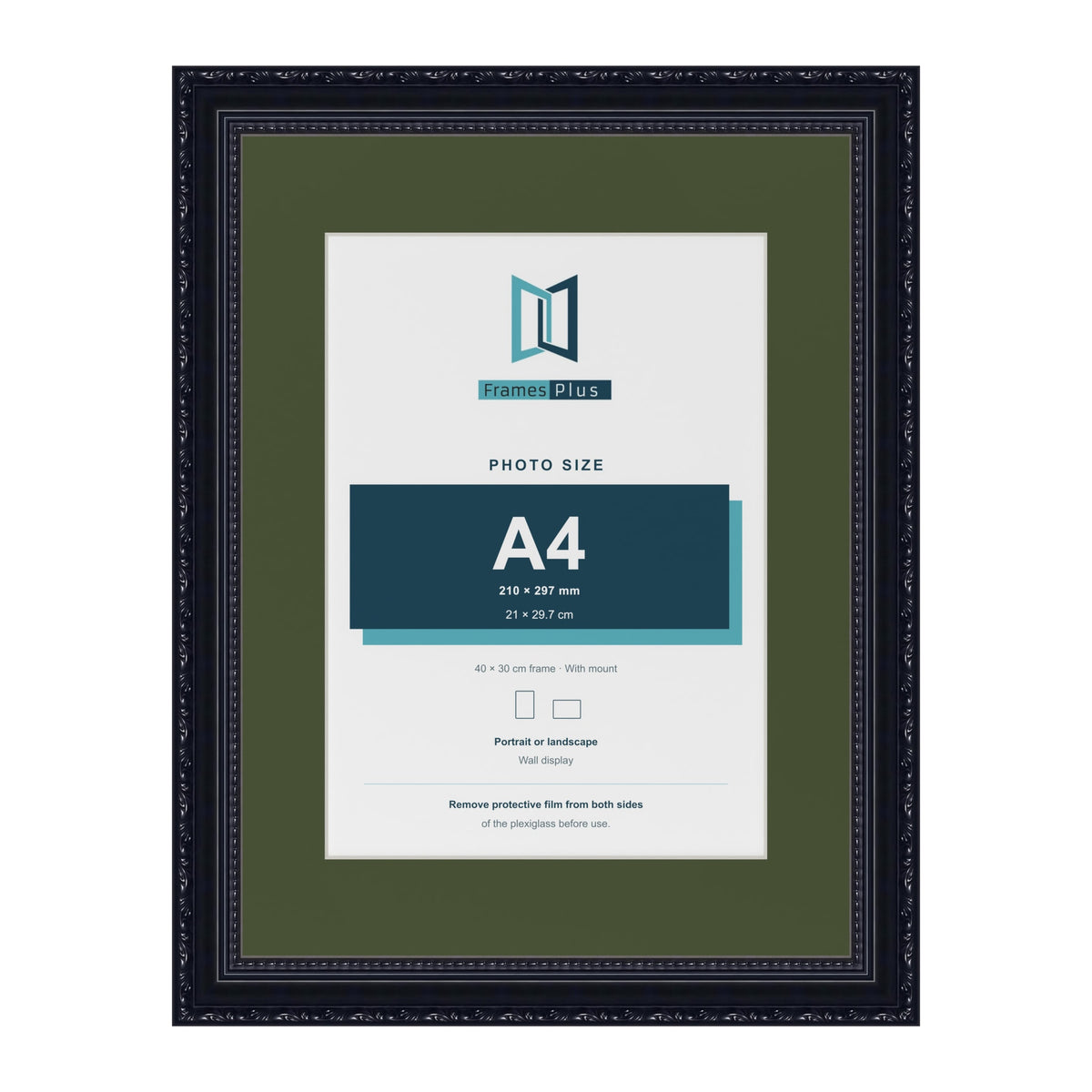 Louis Black 40 x 30 cm picture frame with a green mount for an A4 photo