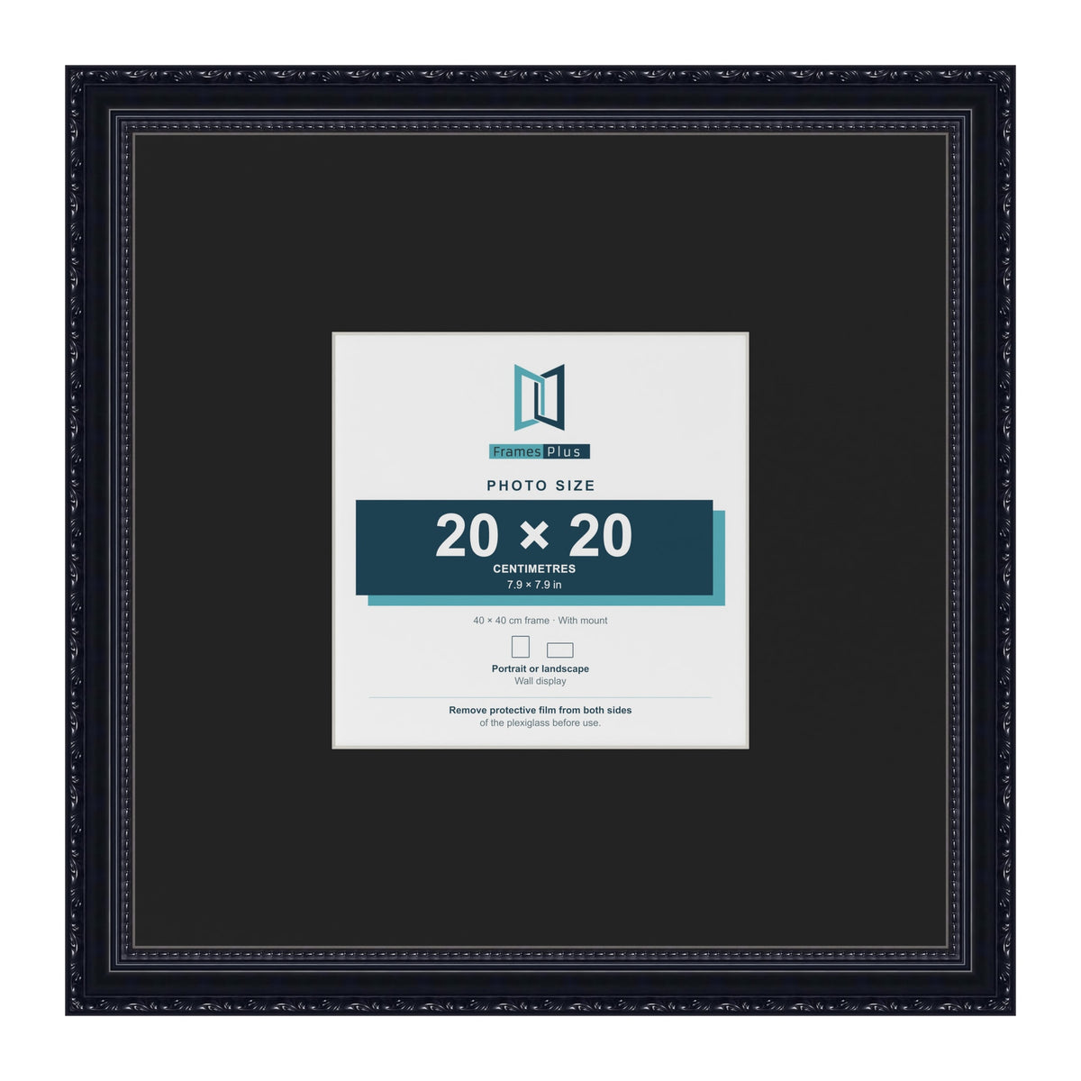 Louis Black 40 x 40 cm picture frame with a black mount for a 20 x 20 cm photo