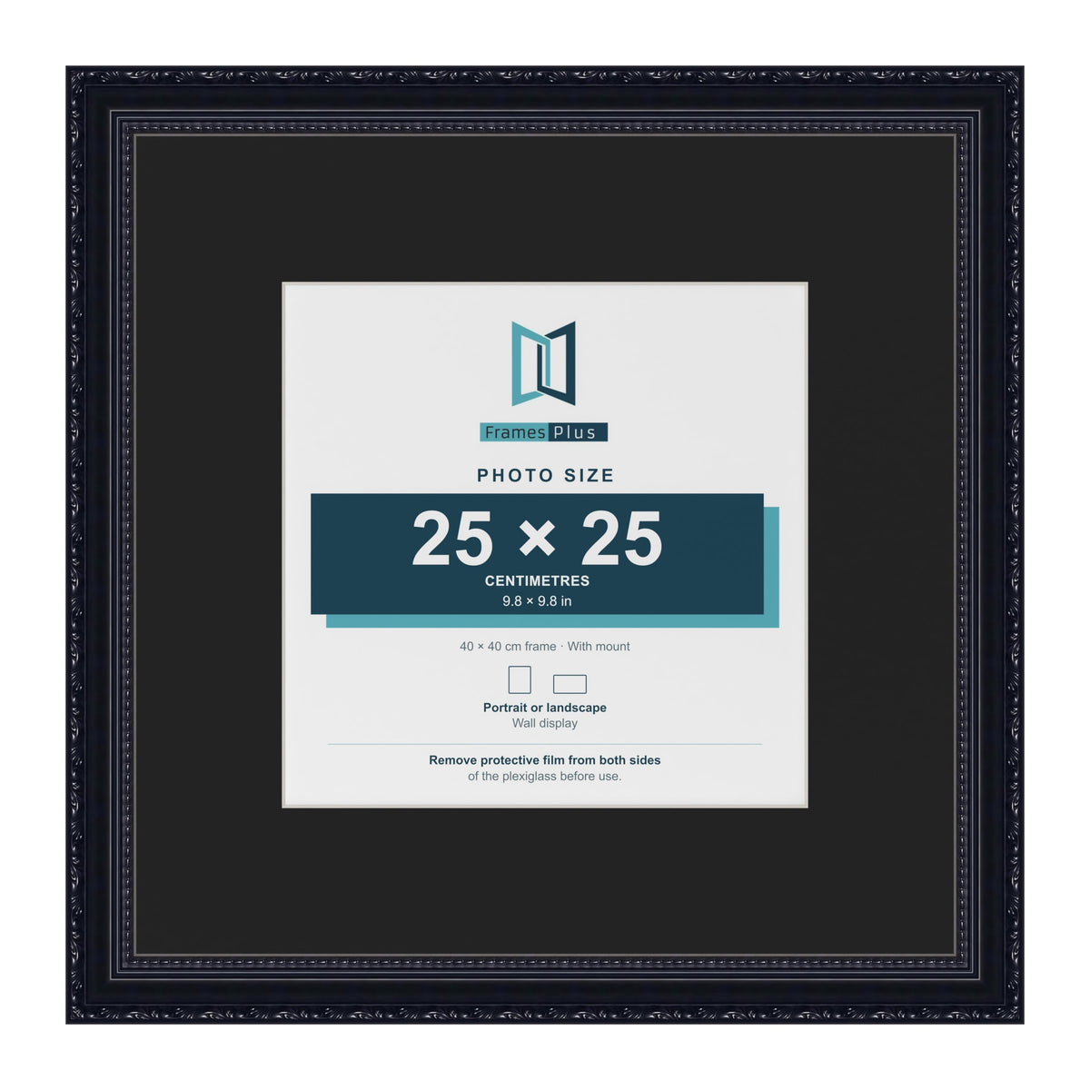 Louis Black 40 x 40 cm picture frame with a black mount for a 25 x 25 cm photo