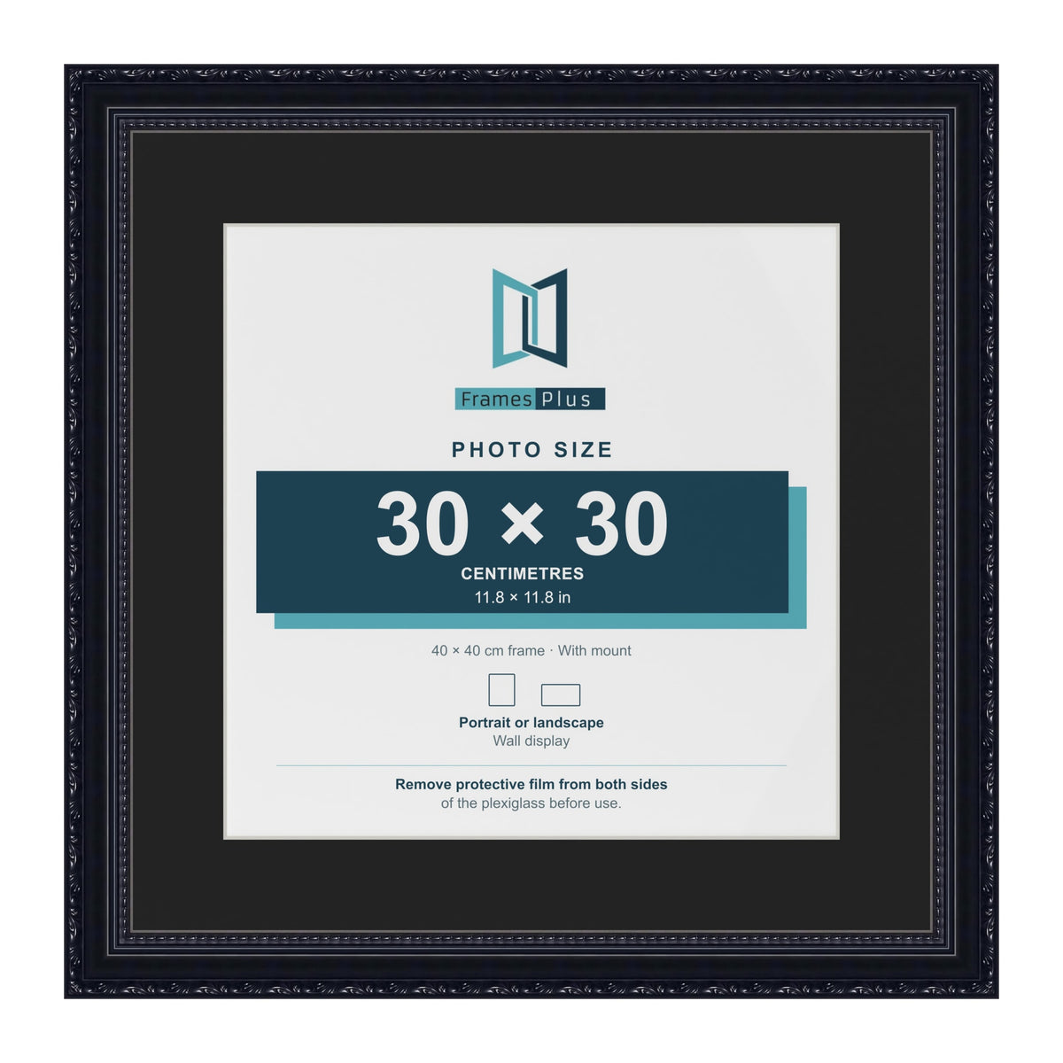Louis Black 40 x 40 cm picture frame with a black mount for a 30 x 30 cm photo