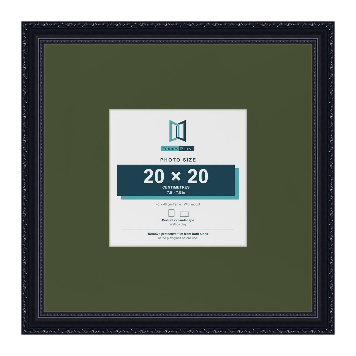 Louis Black 40 x 40 cm picture frame with a green mount for a 20 x 20 cm photo