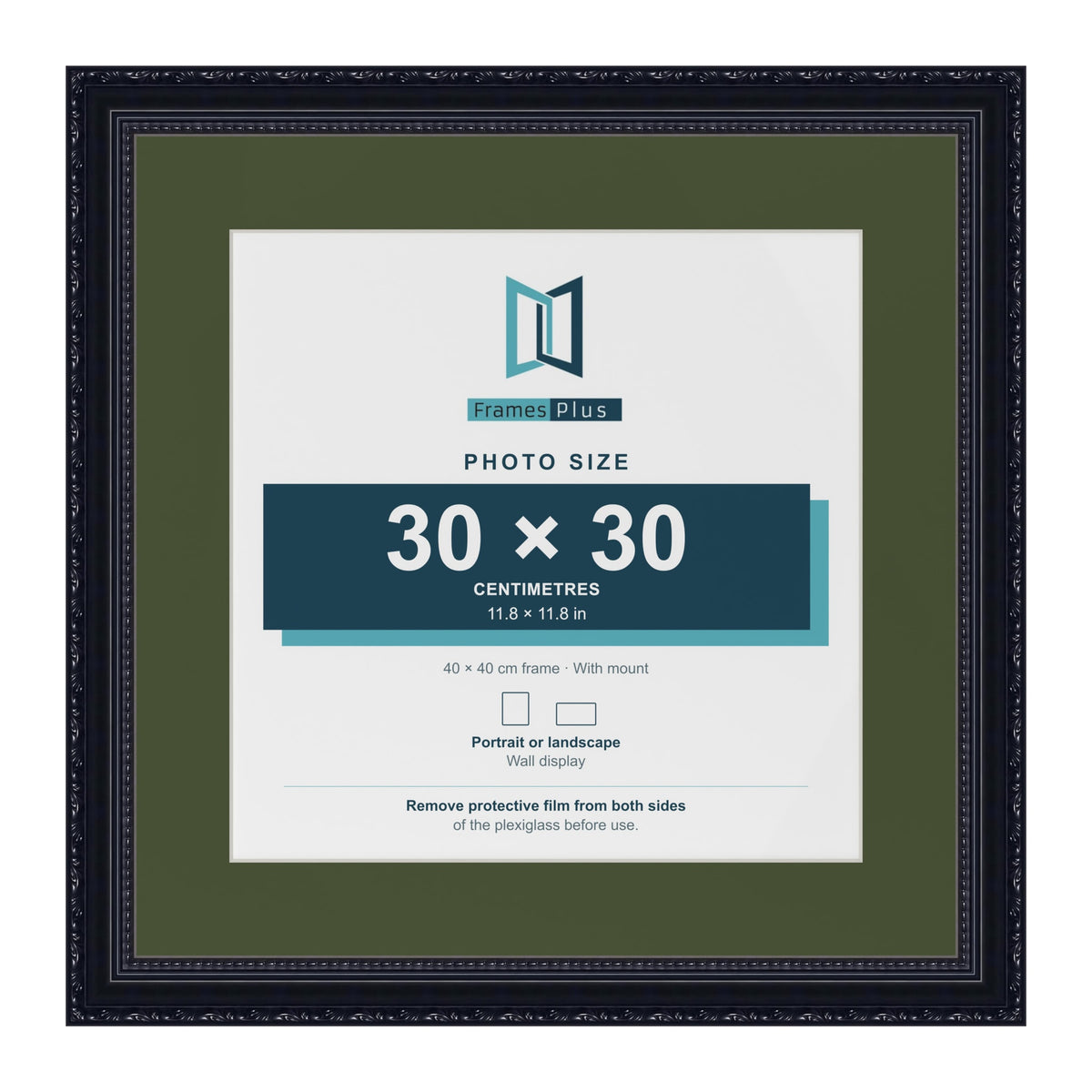 Louis Black 40 x 40 cm picture frame with a green mount for a 30 x 30 cm photo