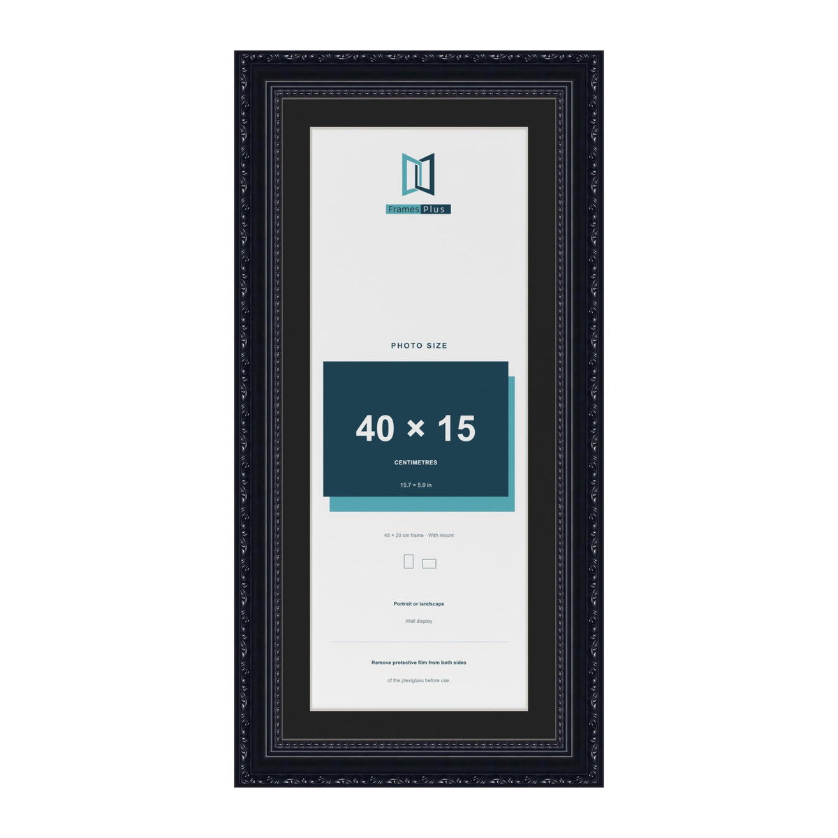 Louis Black 45 x 20 cm picture frame with a black mount for a 40 x 15 cm photo