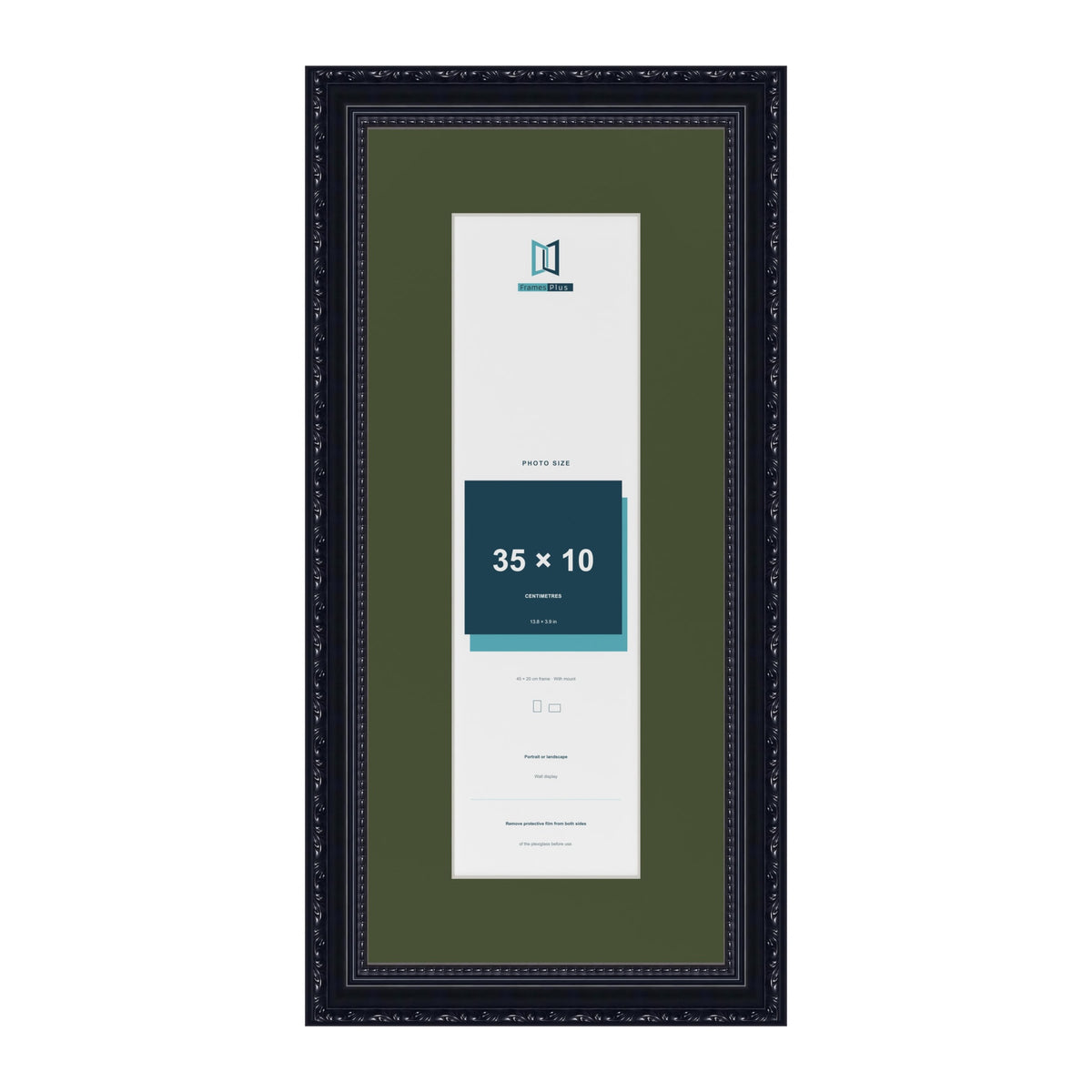 Louis Black 45 x 20 cm picture frame with a green mount for a 35 x 10 cm photo