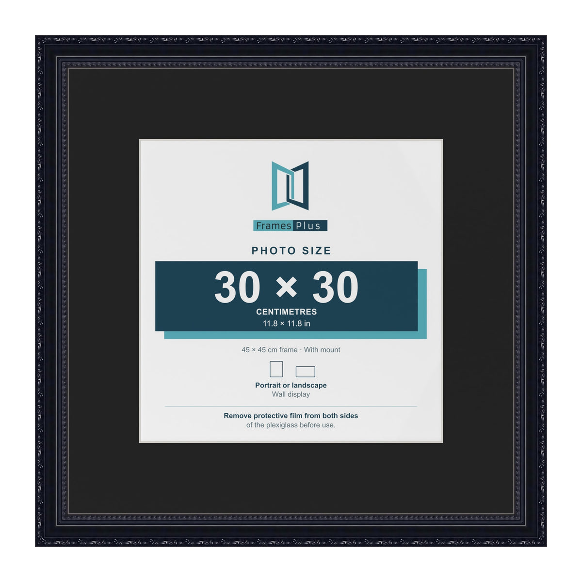 Louis Black 45 x 45 cm picture frame with a black mount for a 30 x 30 cm photo