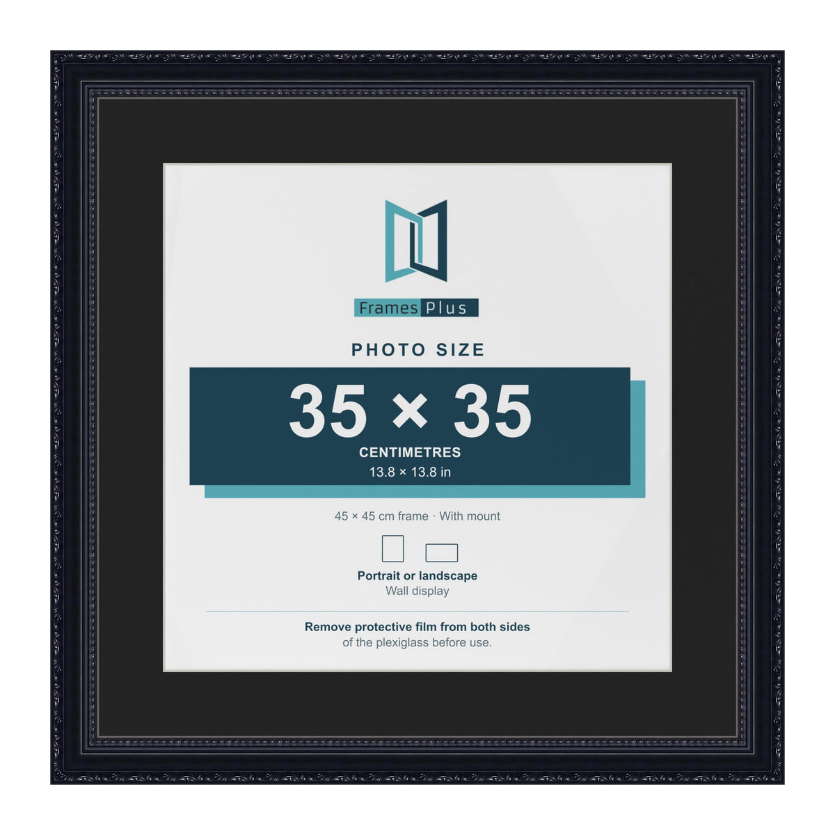 Louis Black 45 x 45 cm picture frame with a black mount for a 35 x 35 cm photo